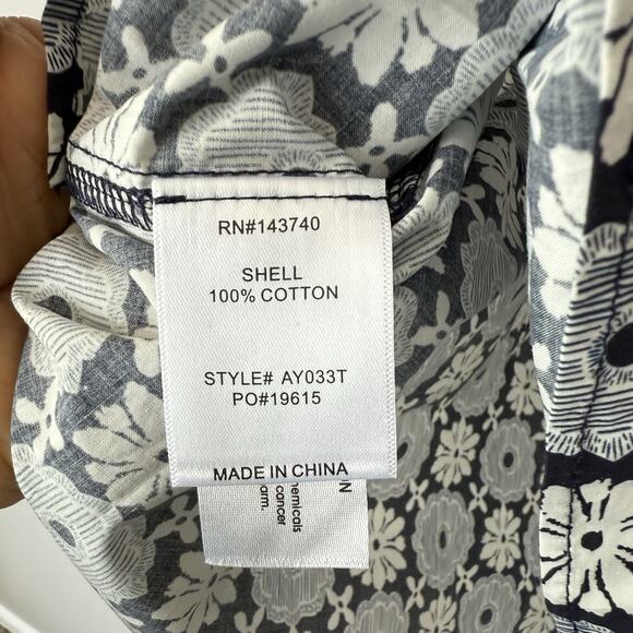 Hyacinth House Navy Blue White Floral Gigi Blouse XS Lace Trim Puff Sleeve New - Picture 5 of 6